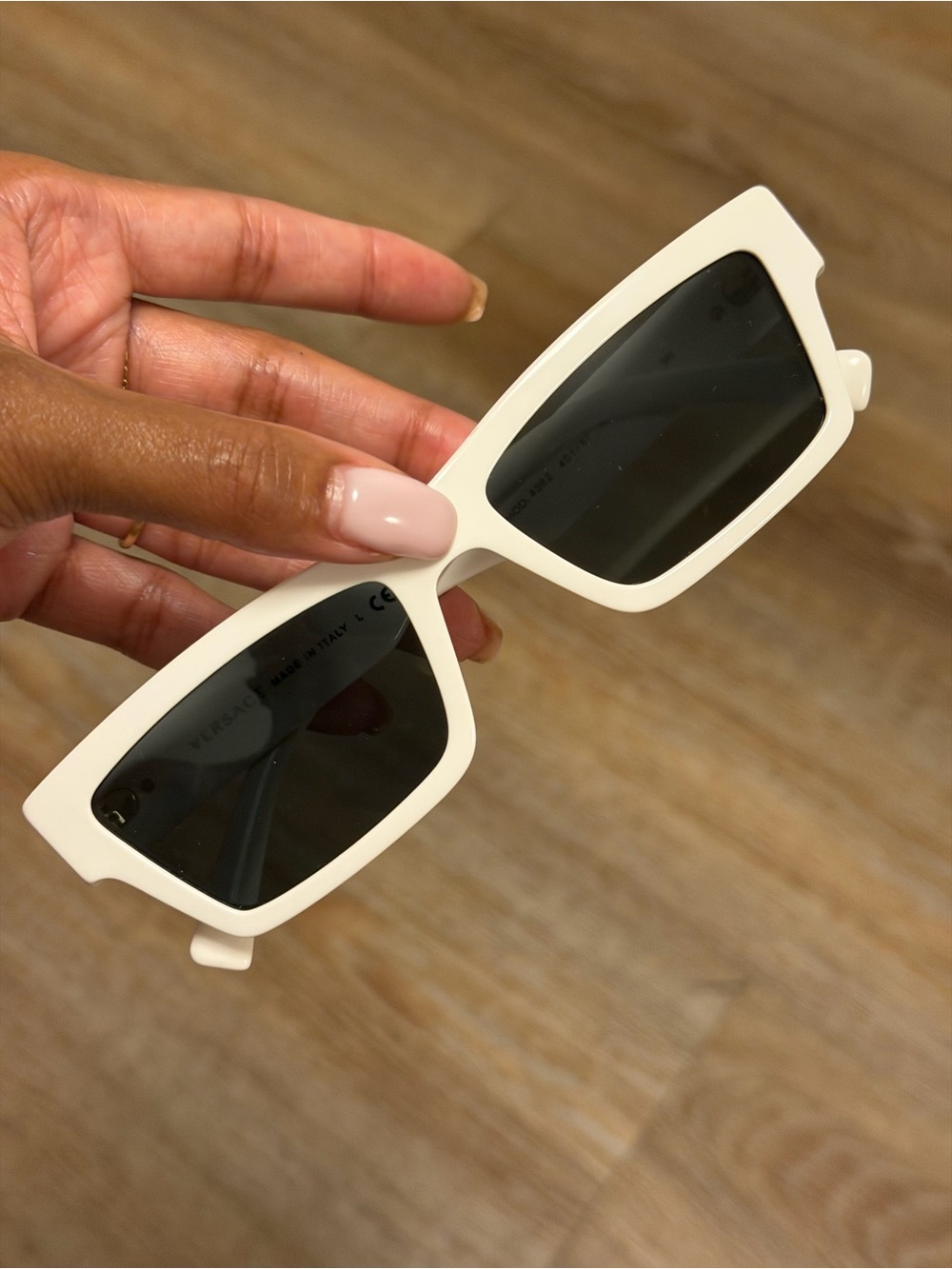 Versace White Rectangular Sunglasses with Black Lenses